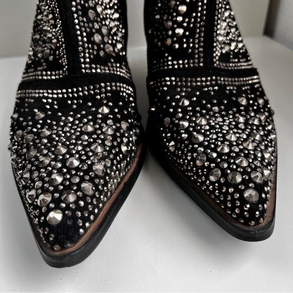 ISNOM Black Studded Rhinestone western Ankle Boots size 7 - Picture 8 of 13